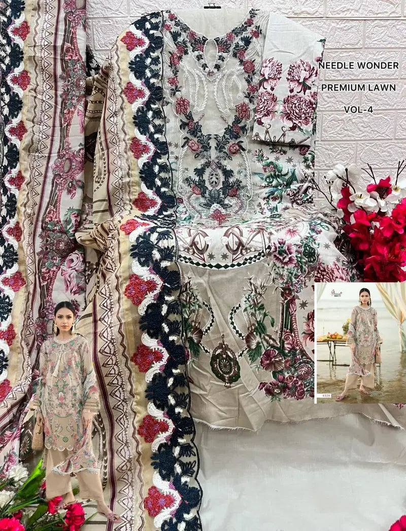 Shree Needle Wonder Premium Lawn Vol 4 Chiffon Dupatta Cotton Pakistani Suits