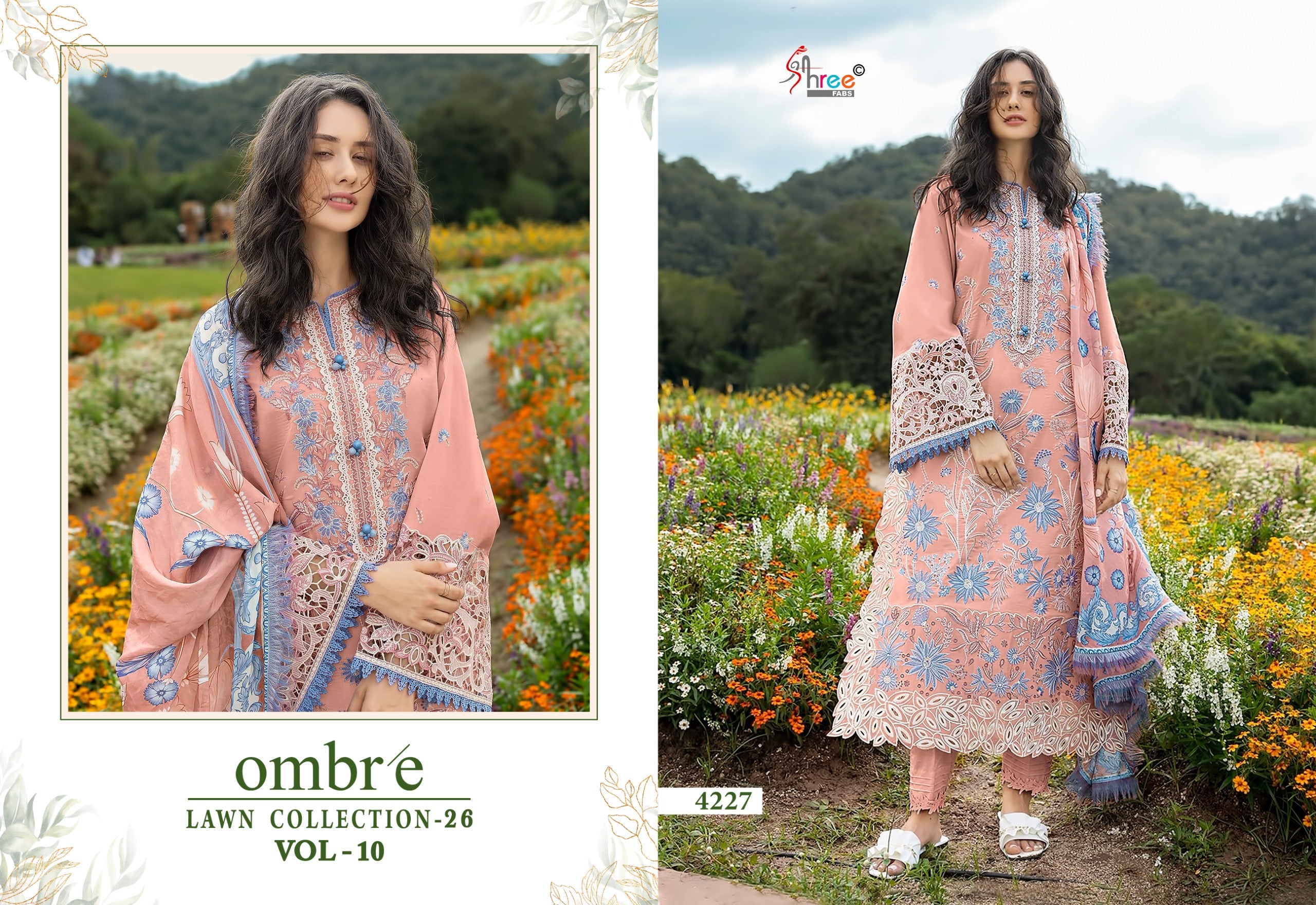 Shree Ombre Lawn Collection 26 Vol 10 Cotton Dupatta Cotton Embroidered Pakistani Salwar Kameez