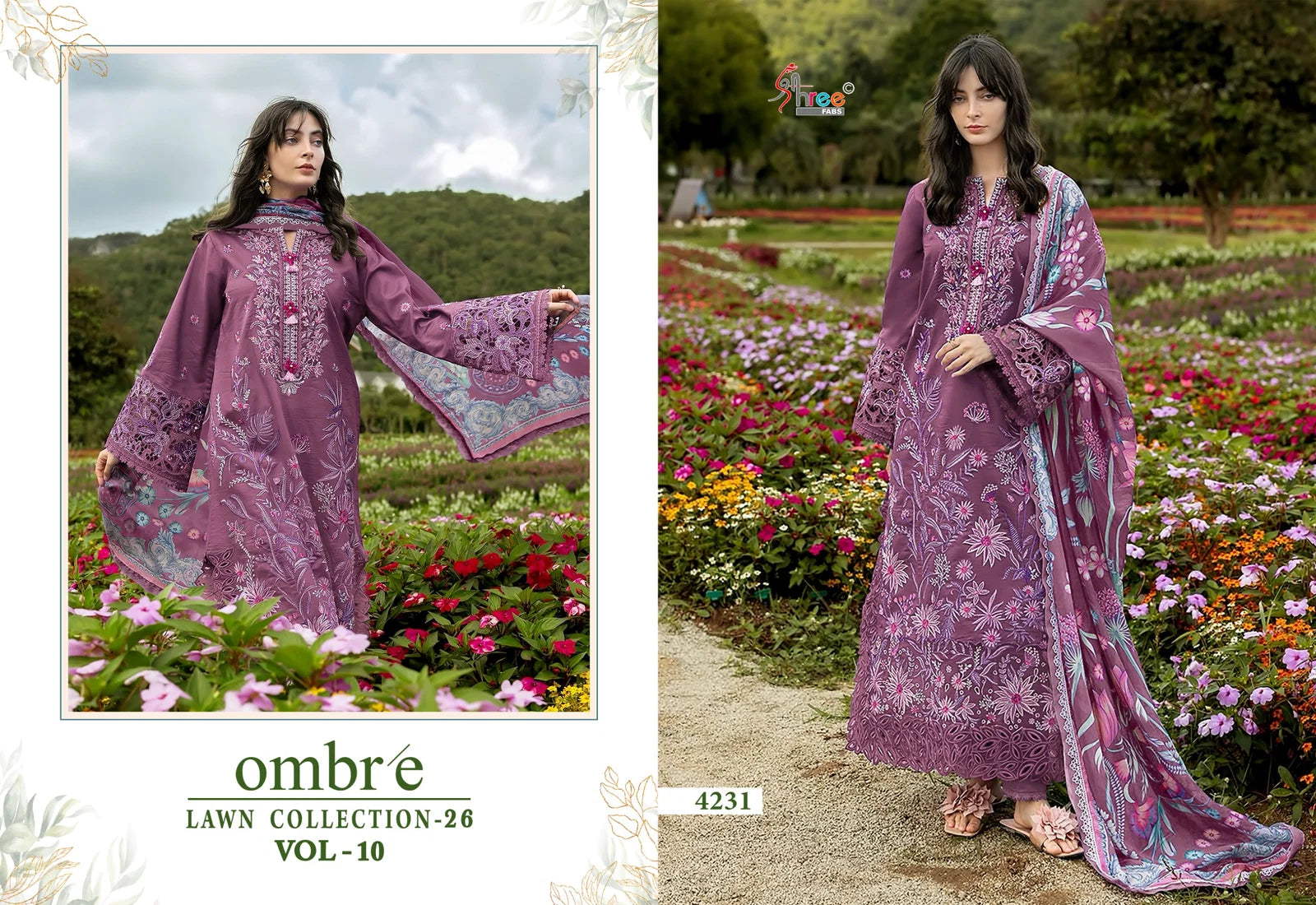 Shree Ombre Lawn Collection 26 Vol 10 Cotton Dupatta Cotton Embroidered Pakistani Salwar Kameez