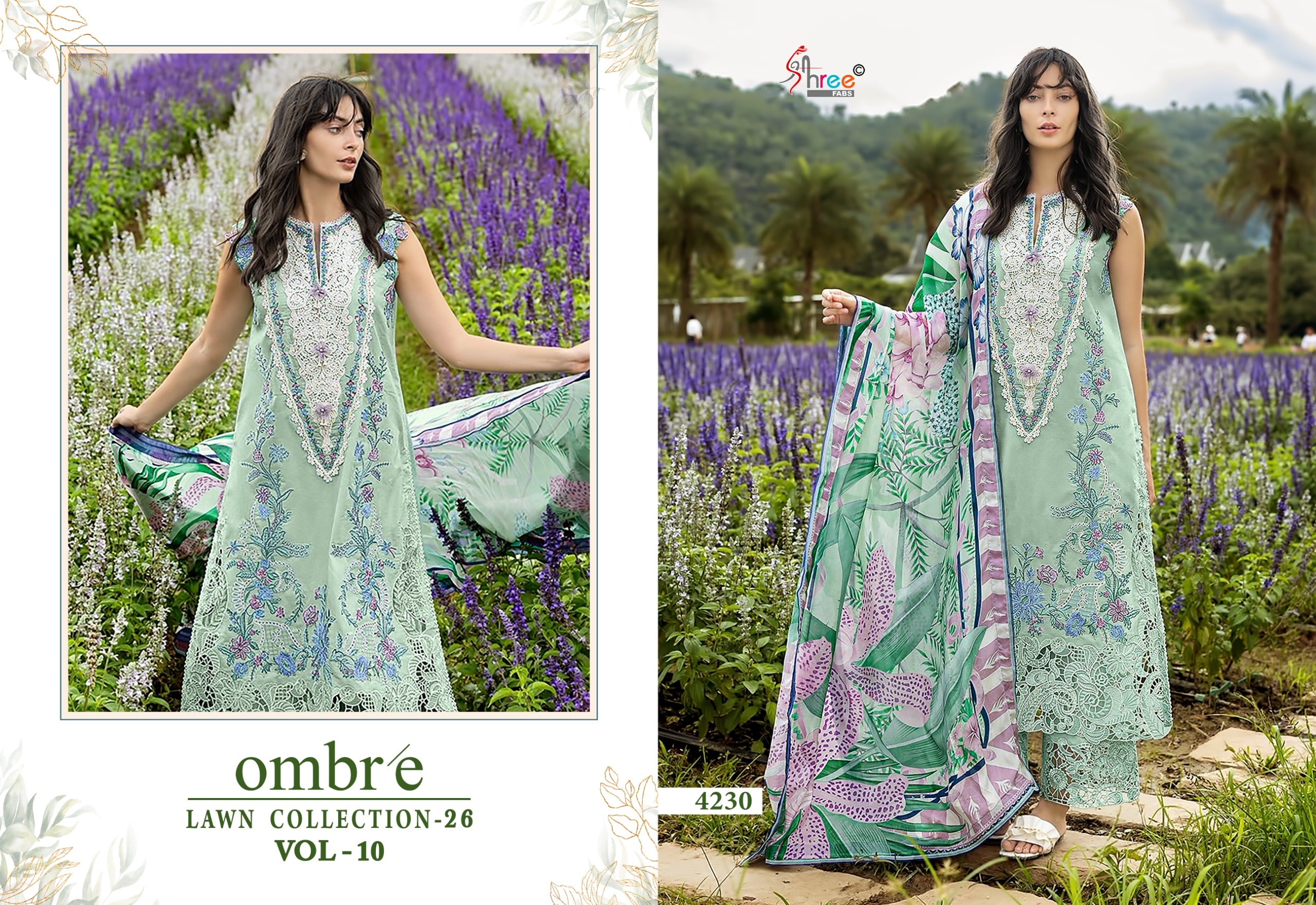 Shree Ombre Lawn Collection 26 Vol 10 Cotton Dupatta Cotton Embroidered Pakistani Salwar Kameez