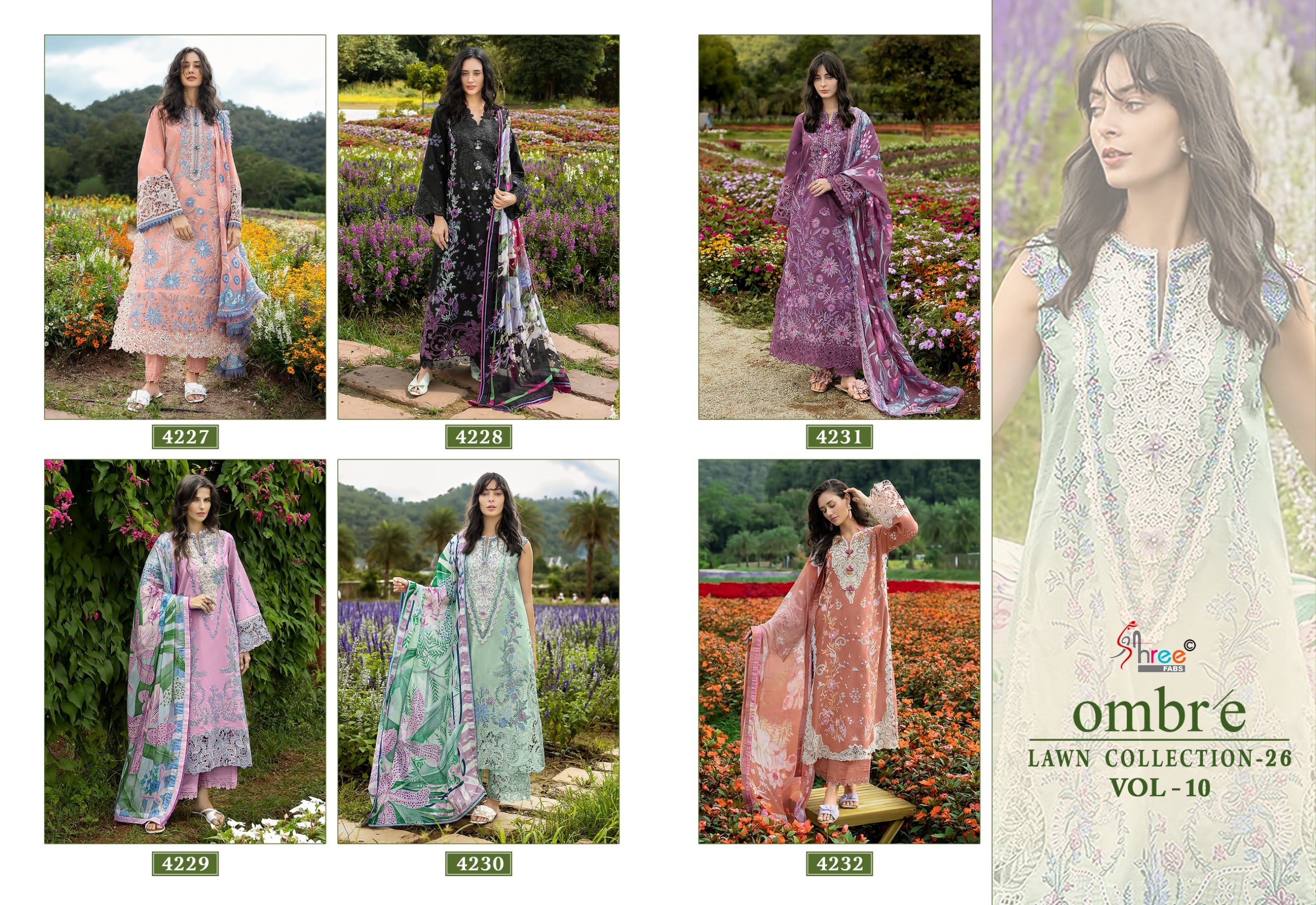 Shree Ombre Lawn Collection 26 Vol 10 Cotton Dupatta Cotton Embroidered Pakistani Salwar Kameez