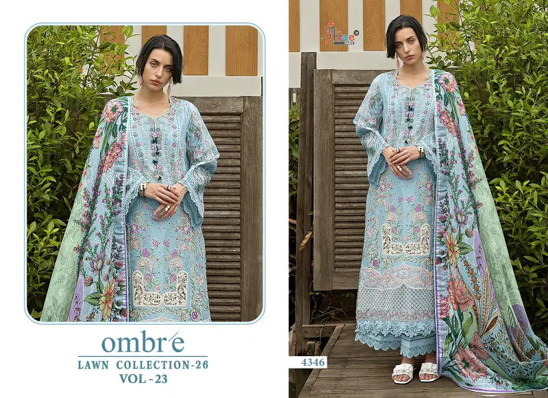 Shree Ombre Lawn Collection 26 Vol 23 Chiffon Dupatta Cotton Salwar Kameez