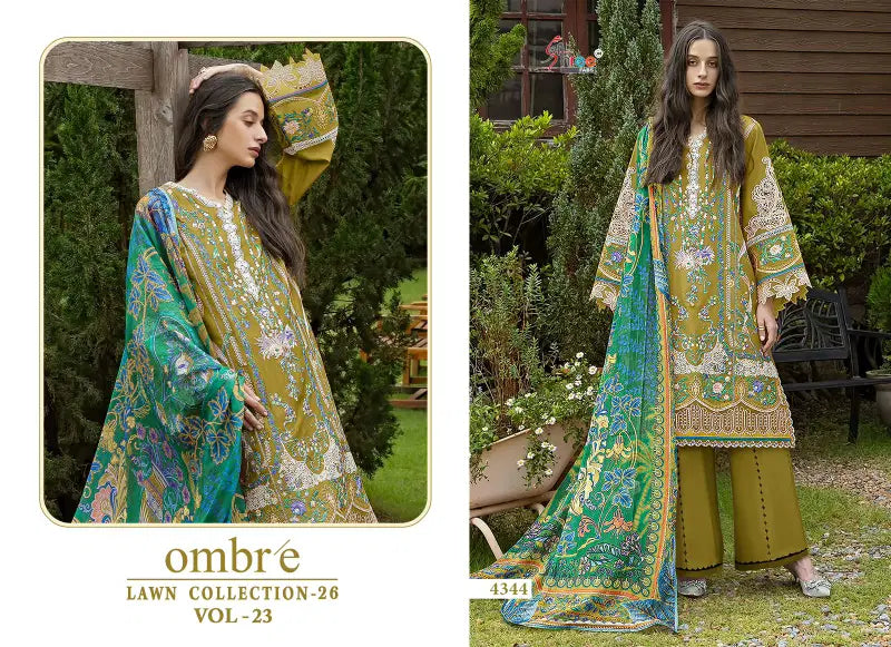 Shree Ombre Lawn Collection 26 Vol 23 Chiffon Dupatta Cotton Salwar Kameez
