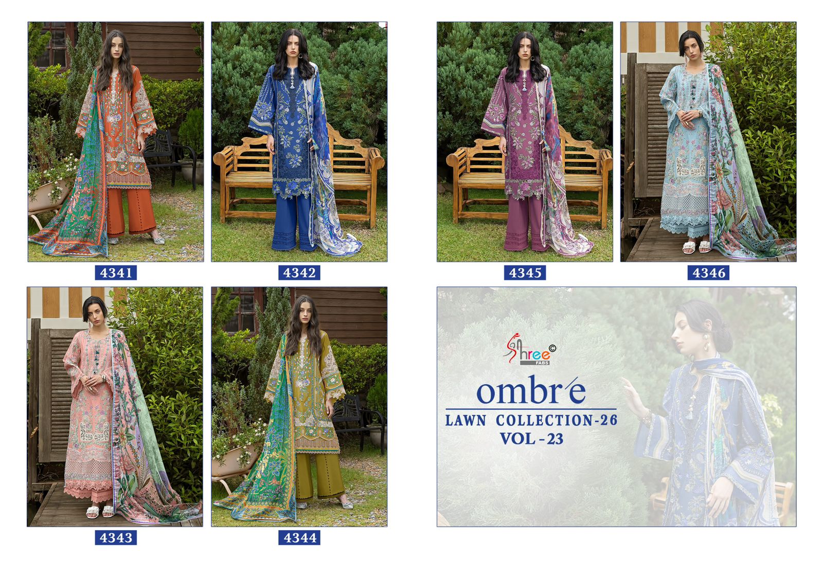Shree Ombre Lawn Collection 26 Vol 23 Chiffon Dupatta Cotton Salwar Kameez
