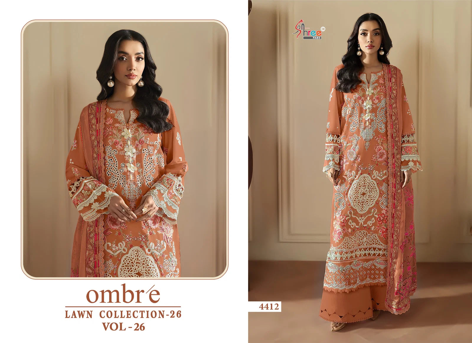 Shree Ombre Lawn Collection 26 Vol 26 Chiffon Dupatta Cotton Salwar Kameez