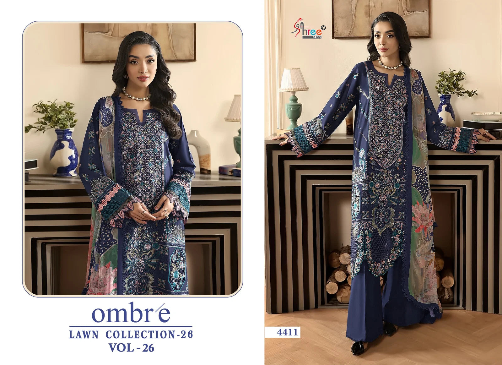 Shree Ombre Lawn Collection 26 Vol 26 Chiffon Dupatta Cotton Salwar Kameez