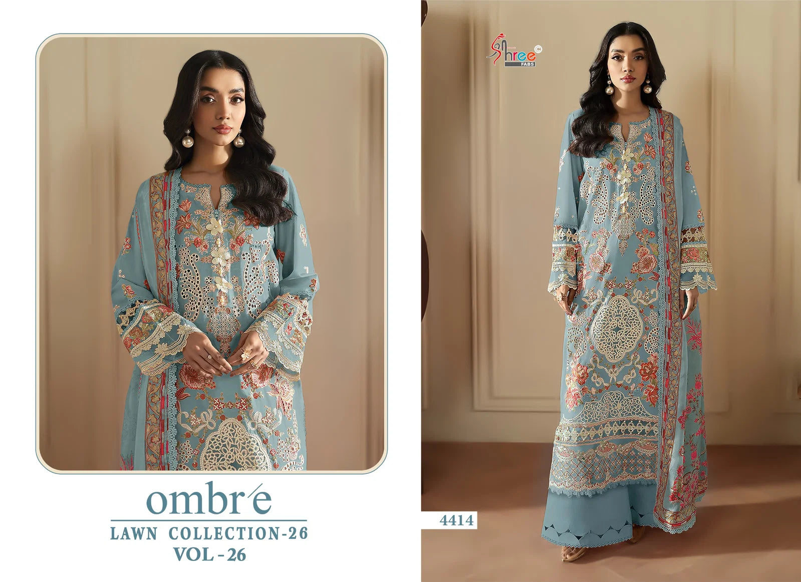 Shree Ombre Lawn Collection 26 Vol 26 Chiffon Dupatta Cotton Salwar Kameez