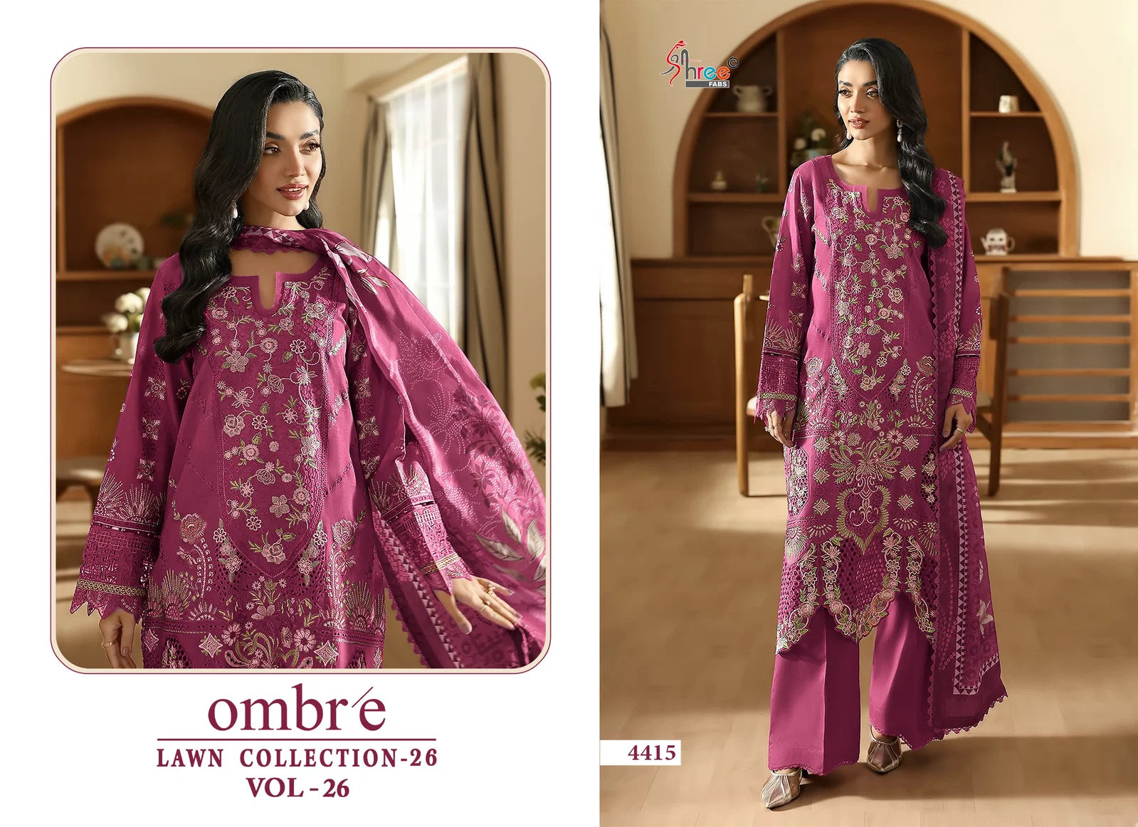 Shree Ombre Lawn Collection 26 Vol 26 Chiffon Dupatta Cotton Salwar Kameez