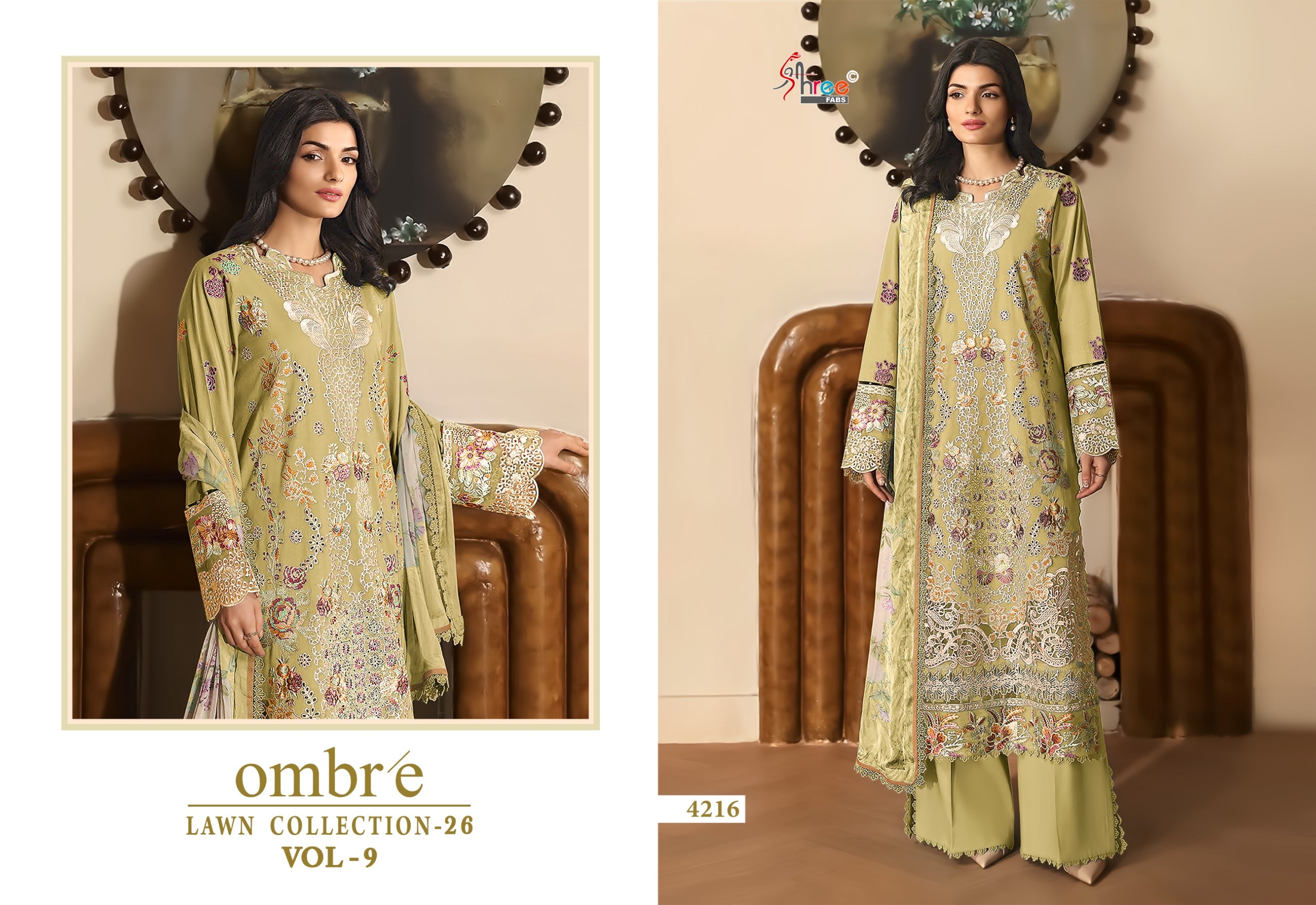 Shree Ombre Lawn Collection 26 Vol 9 Chiffon Dupatta Cotton Embroidered Pakistani Salwar Kameez