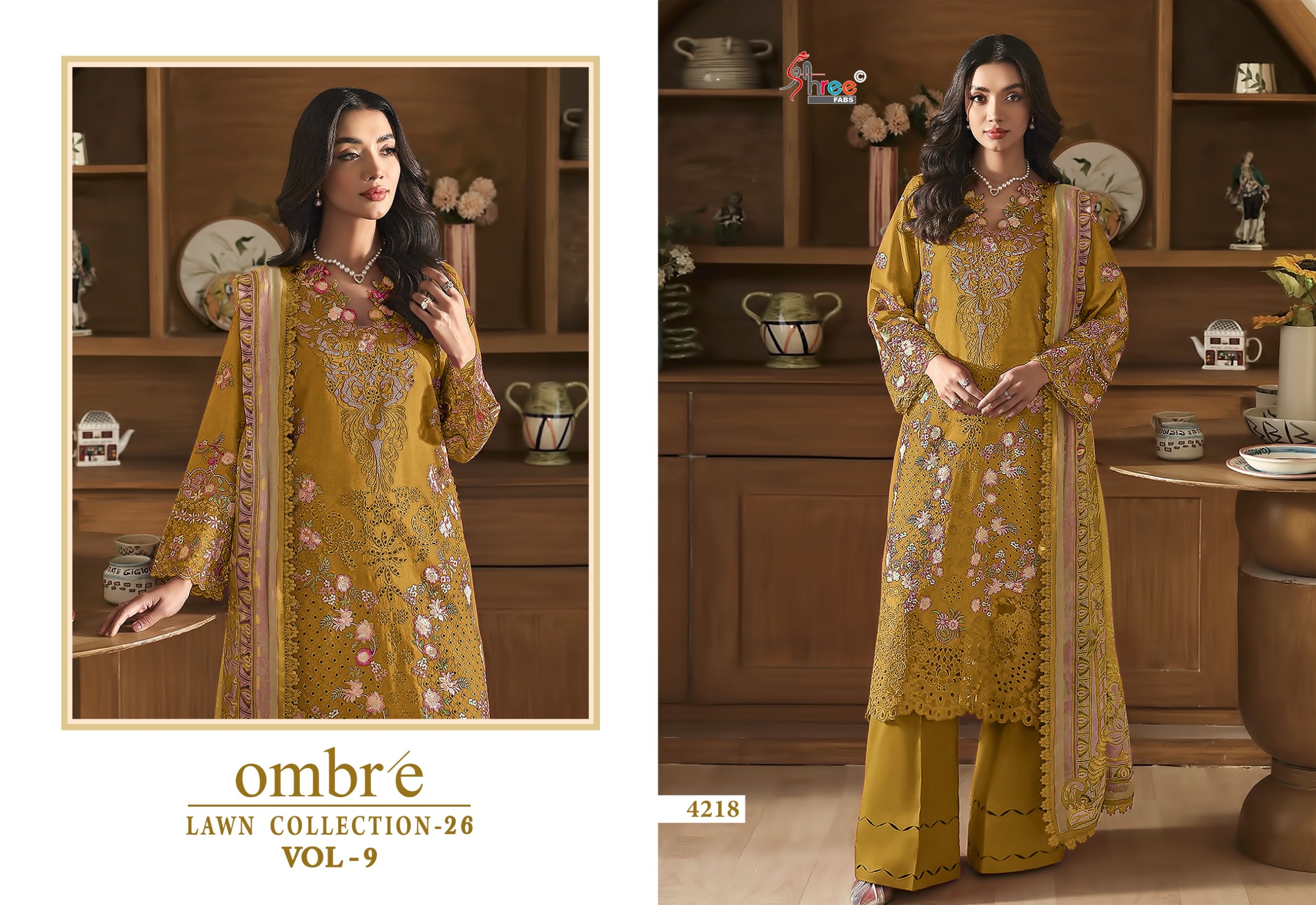 Shree Ombre Lawn Collection 26 Vol 9 Chiffon Dupatta Cotton Embroidered Pakistani Salwar Kameez