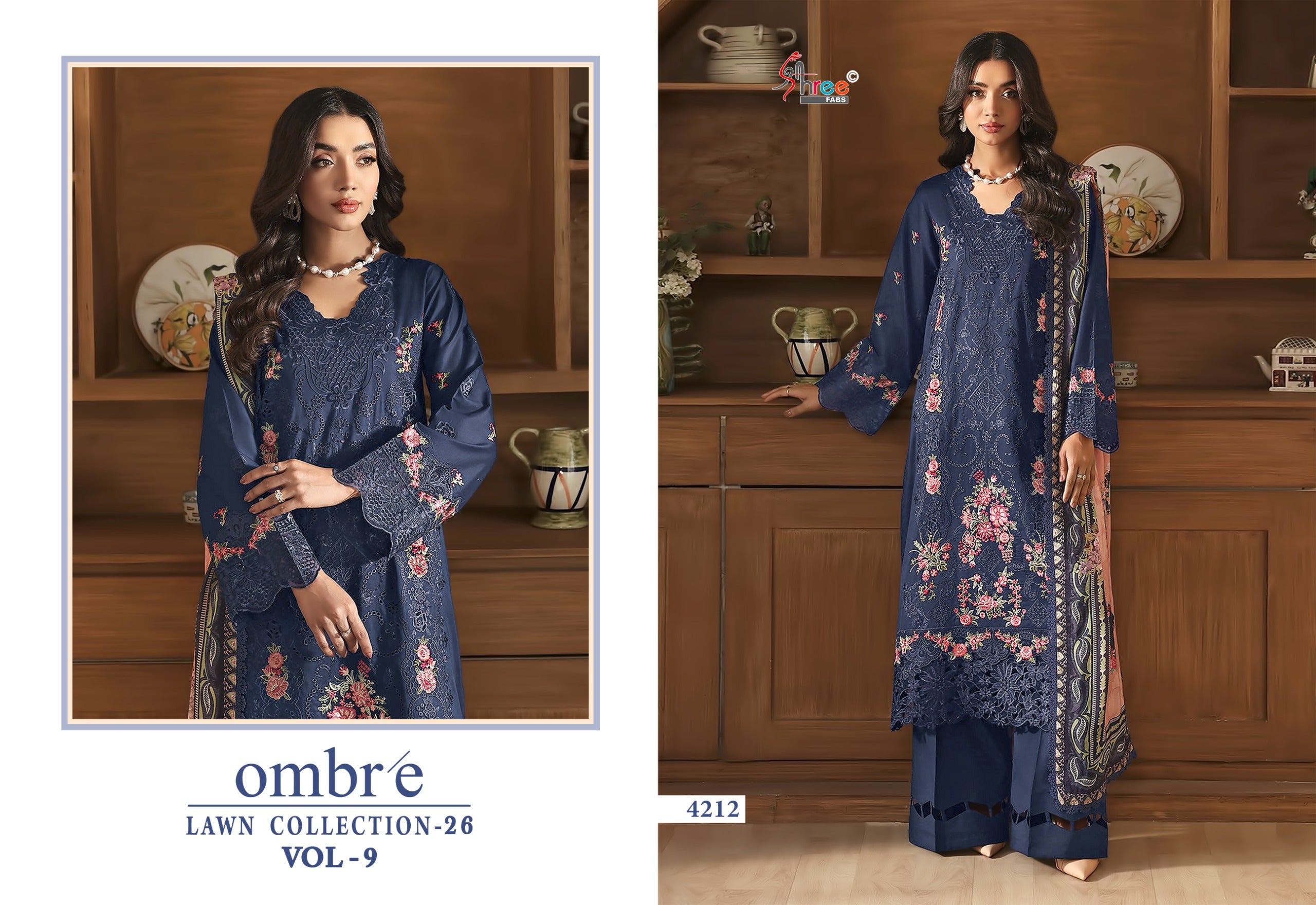Shree Ombre Lawn Collection 26 Vol 9 Chiffon Dupatta Cotton Embroidered Pakistani Salwar Kameez