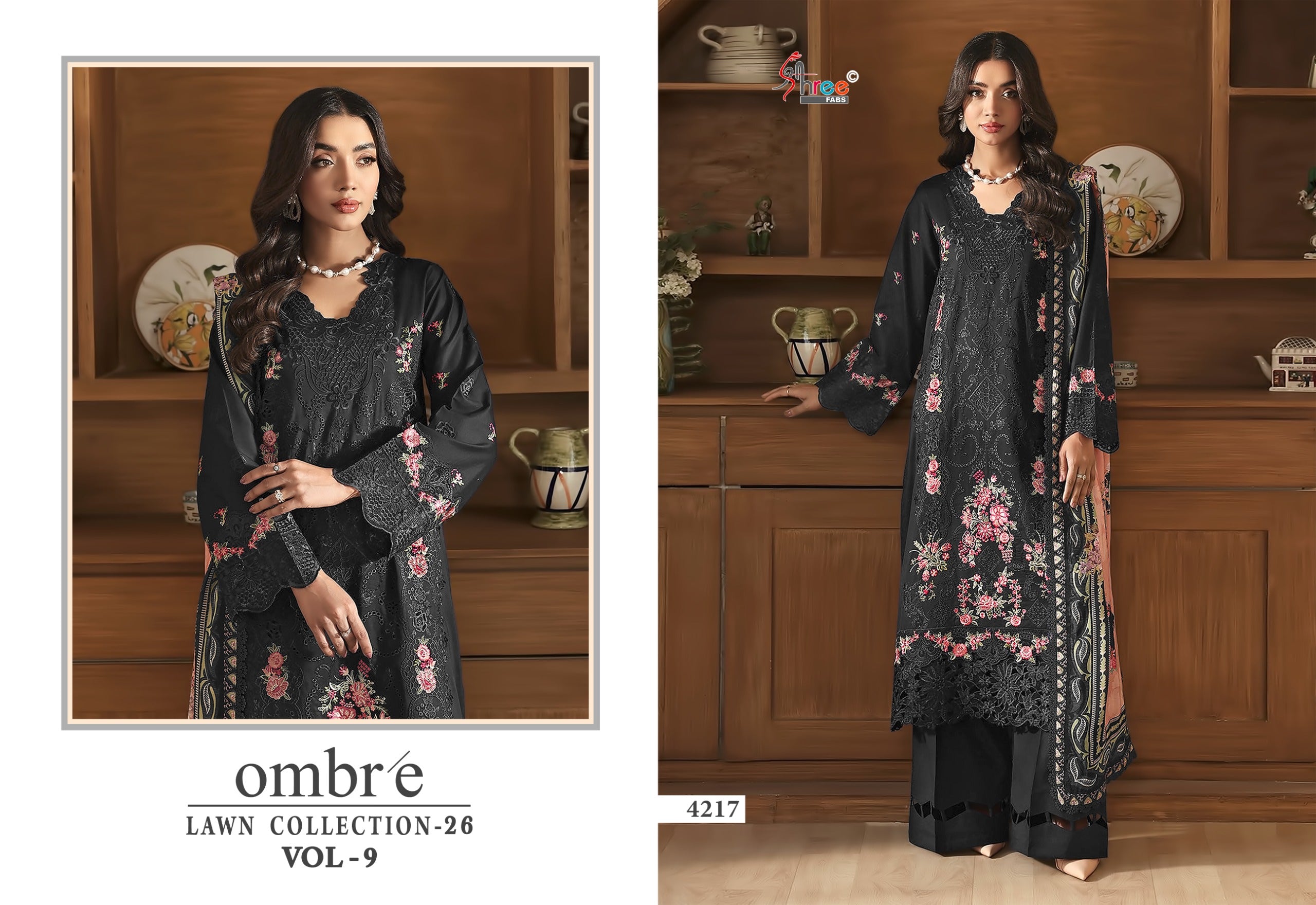 Shree Ombre Lawn Collection 26 Vol 9 Chiffon Dupatta Cotton Embroidered Pakistani Salwar Kameez