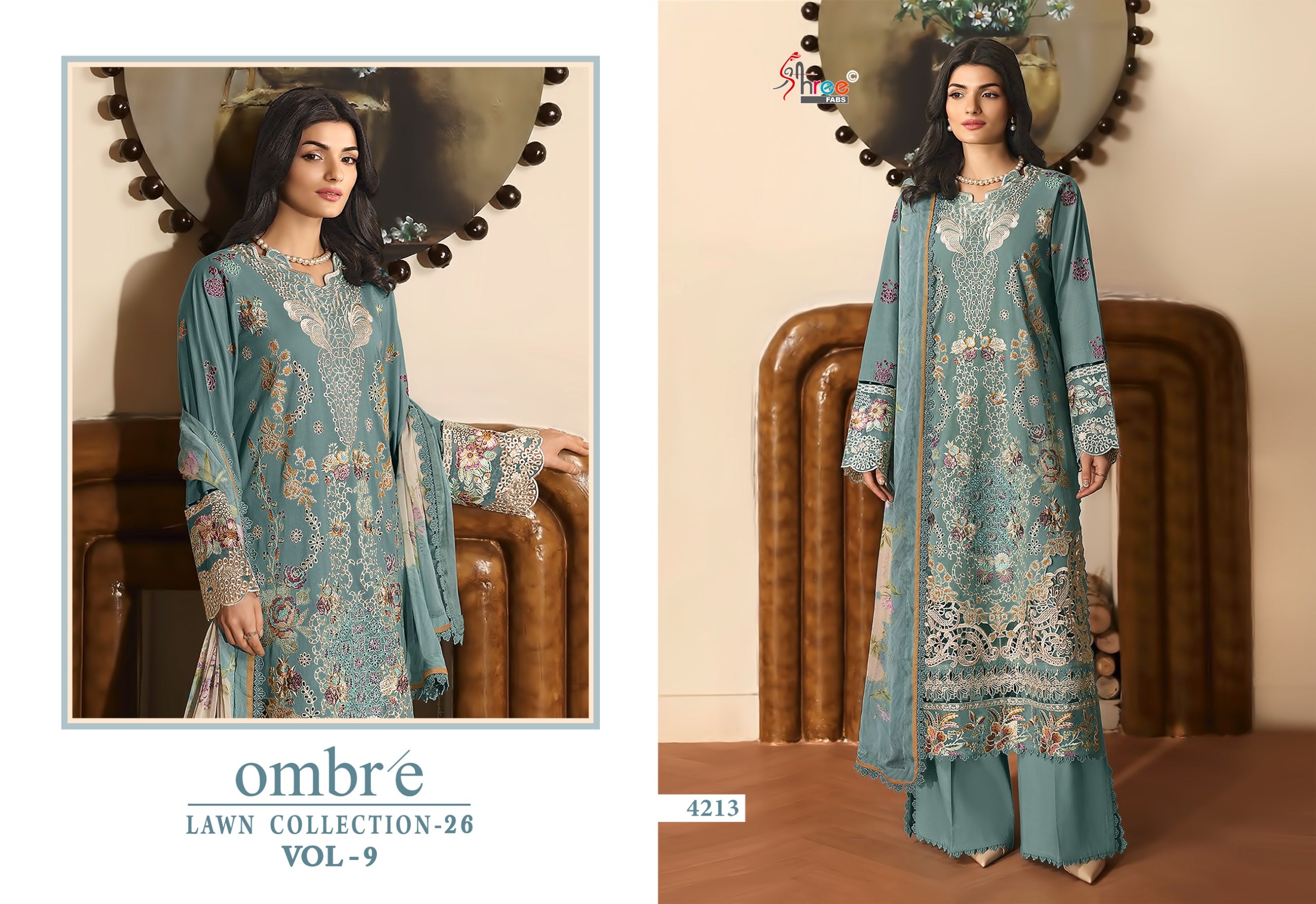 Shree Ombre Lawn Collection 26 Vol 9 Chiffon Dupatta Cotton Embroidered Pakistani Salwar Kameez