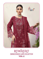 Shree Riwayat Embroidered Lawn Collection Vol 2 Cotton Dupatta Cotton Salwar Suit Full Catalog available at wholesale rate.