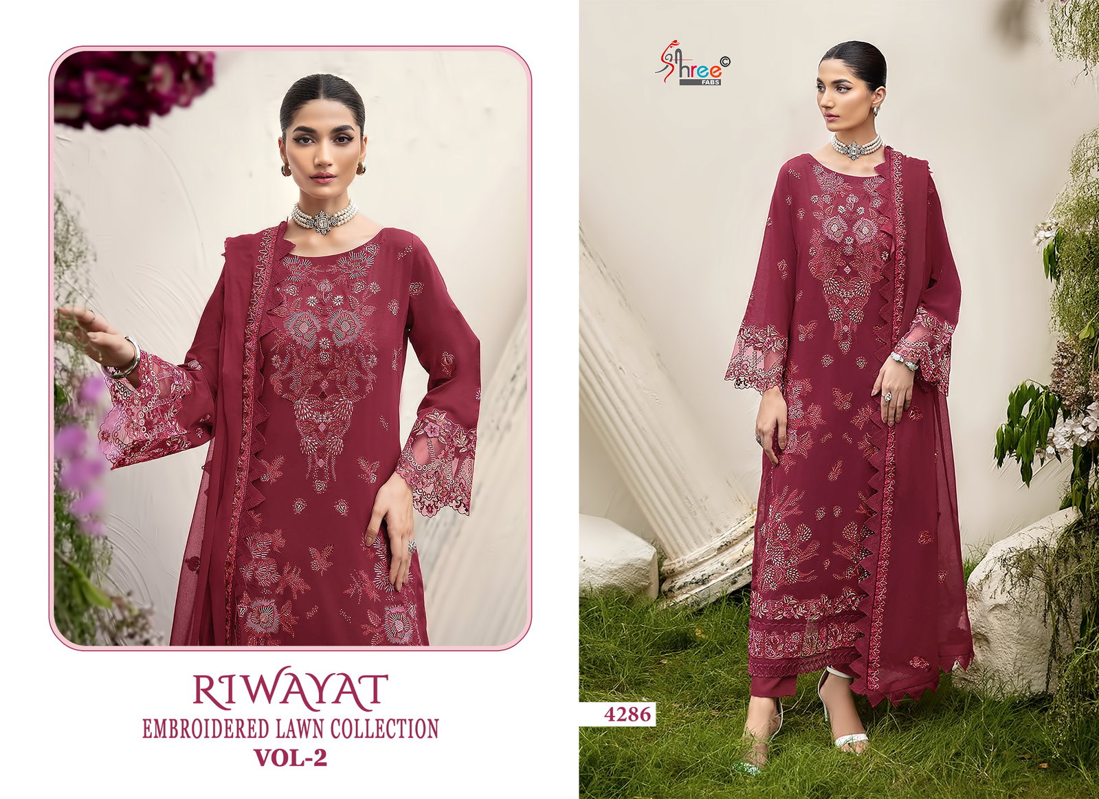 Shree Riwayat Embroidered Lawn Collection Vol 2 Cotton Dupatta Cotton Salwar Suit Full Catalog available at wholesale rate.