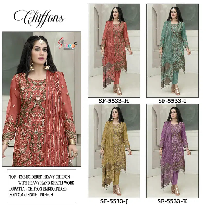 Shree Sf 5533 Vol 3 Chiffon With Embroidery Pakistani Salwar Kameez