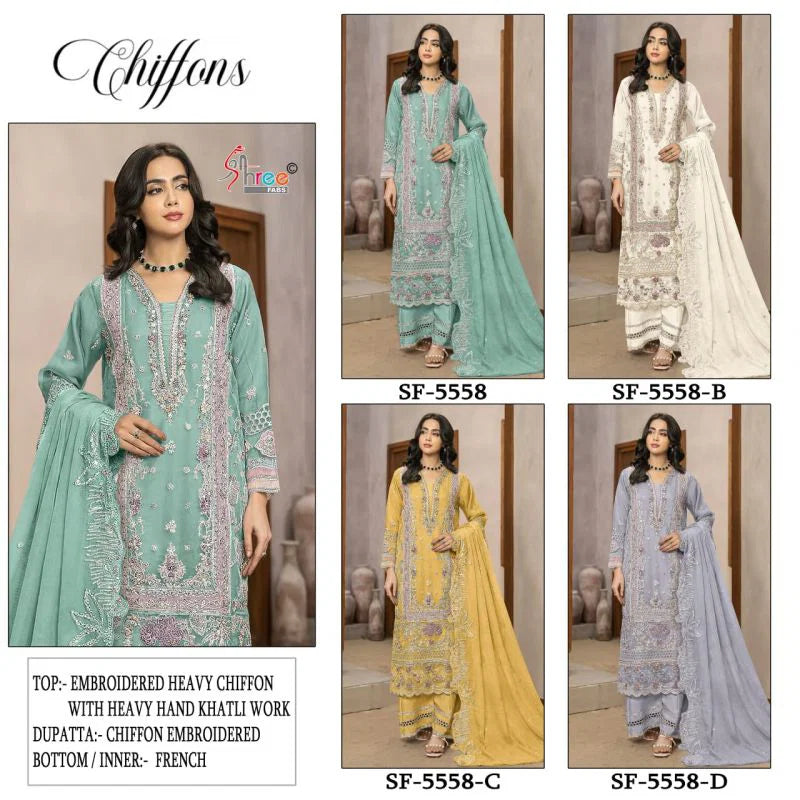 Shree Sf 5558 A To D Chiffon Embroidered Salwar Kameez Collection