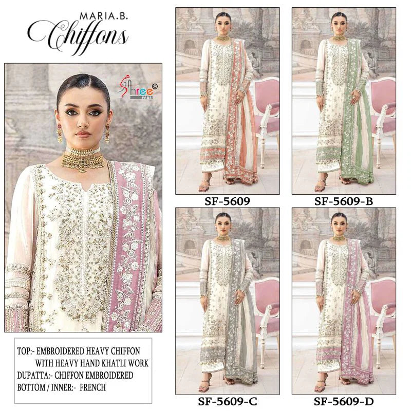 Shree Sf 5609 A To D Chiffon Embroidered Salwar Kameez Collection