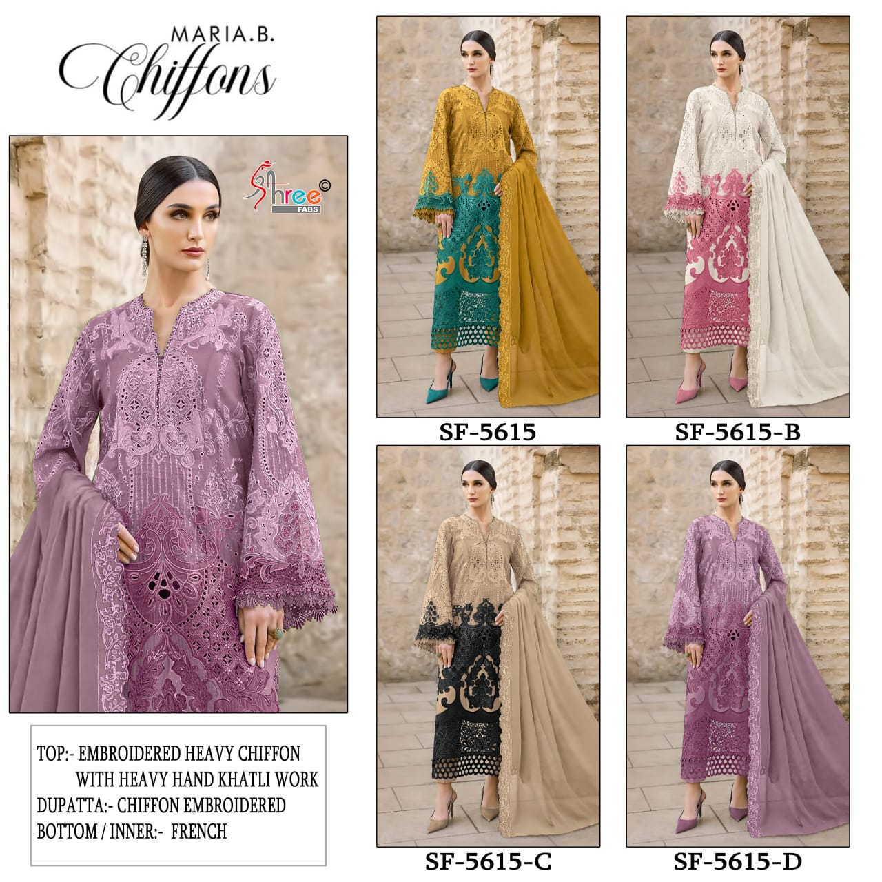 Shree Sf 5615 A To D Chiffon Embroidered Salwar Kameez