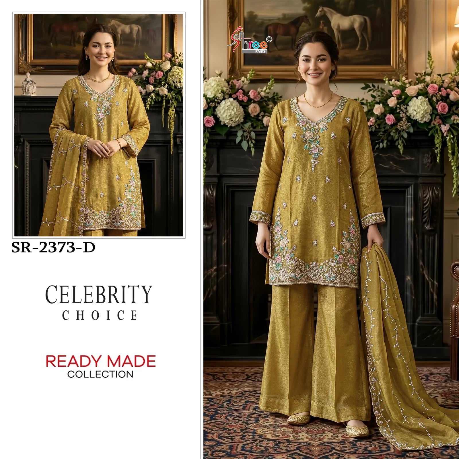 Shree Sr 2373 Readymade Moss Chiffon Embroidered Salwar Kameez