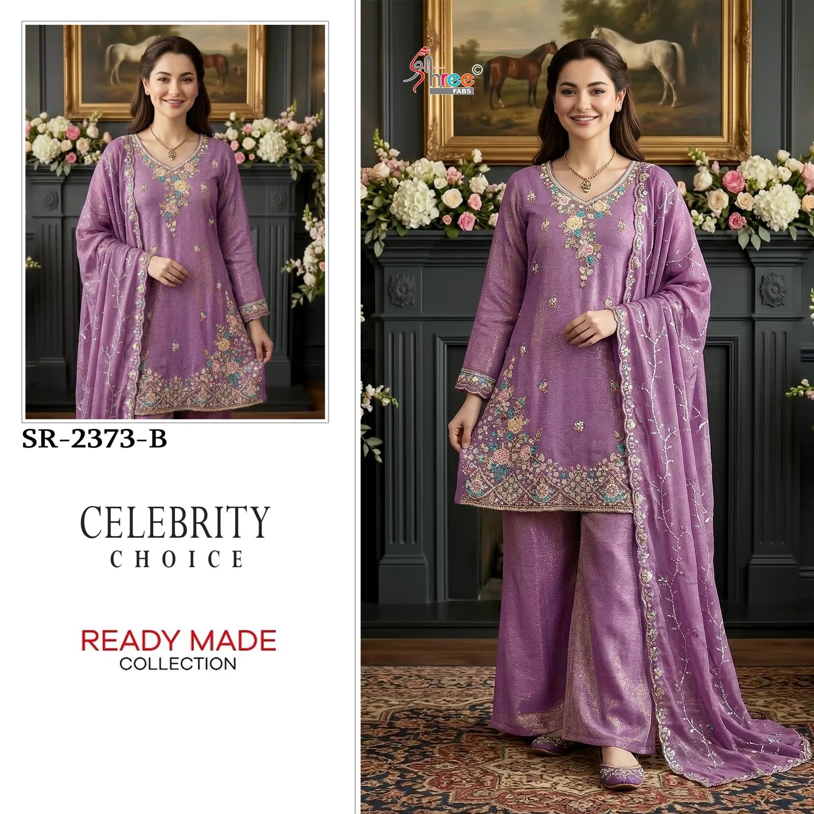 Shree Sr 2373 Readymade Moss Chiffon Embroidered Salwar Kameez