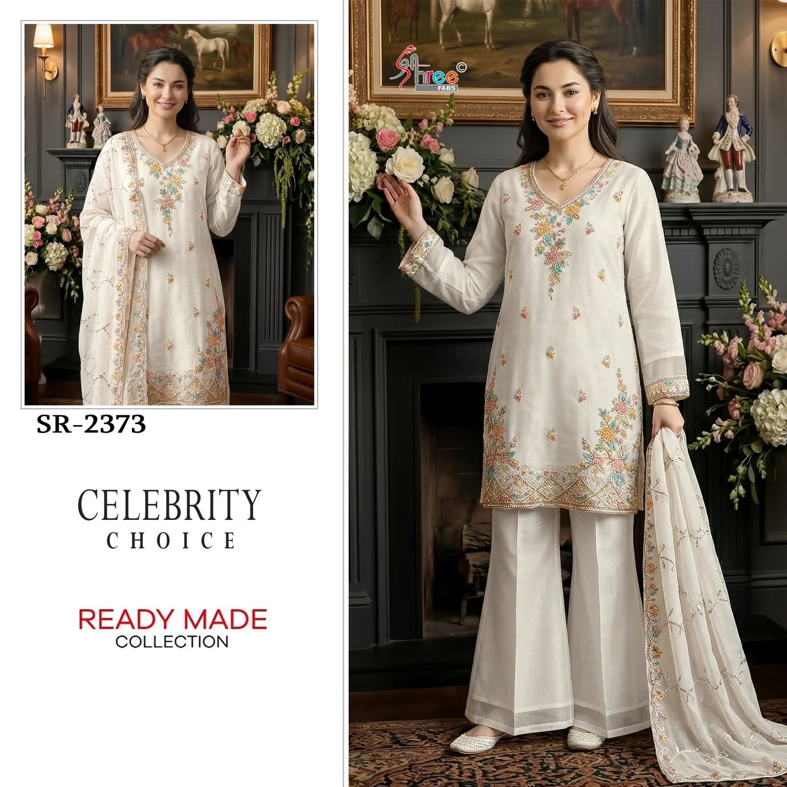 Shree Sr 2373 Readymade Moss Chiffon Embroidered Salwar Kameez
