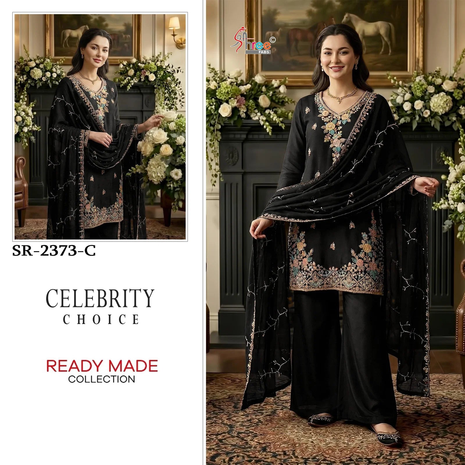 Shree Sr 2373 Readymade Moss Chiffon Embroidered Salwar Kameez