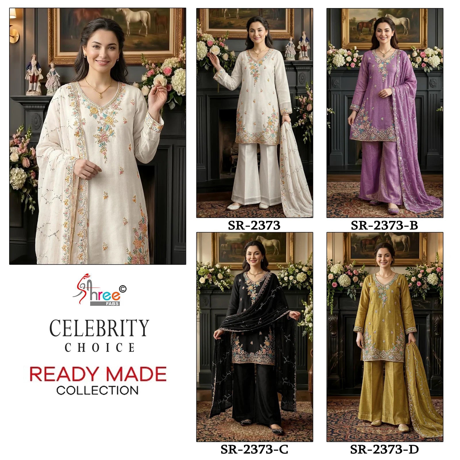 Shree Sr 2373 Readymade Moss Chiffon Embroidered Salwar Kameez