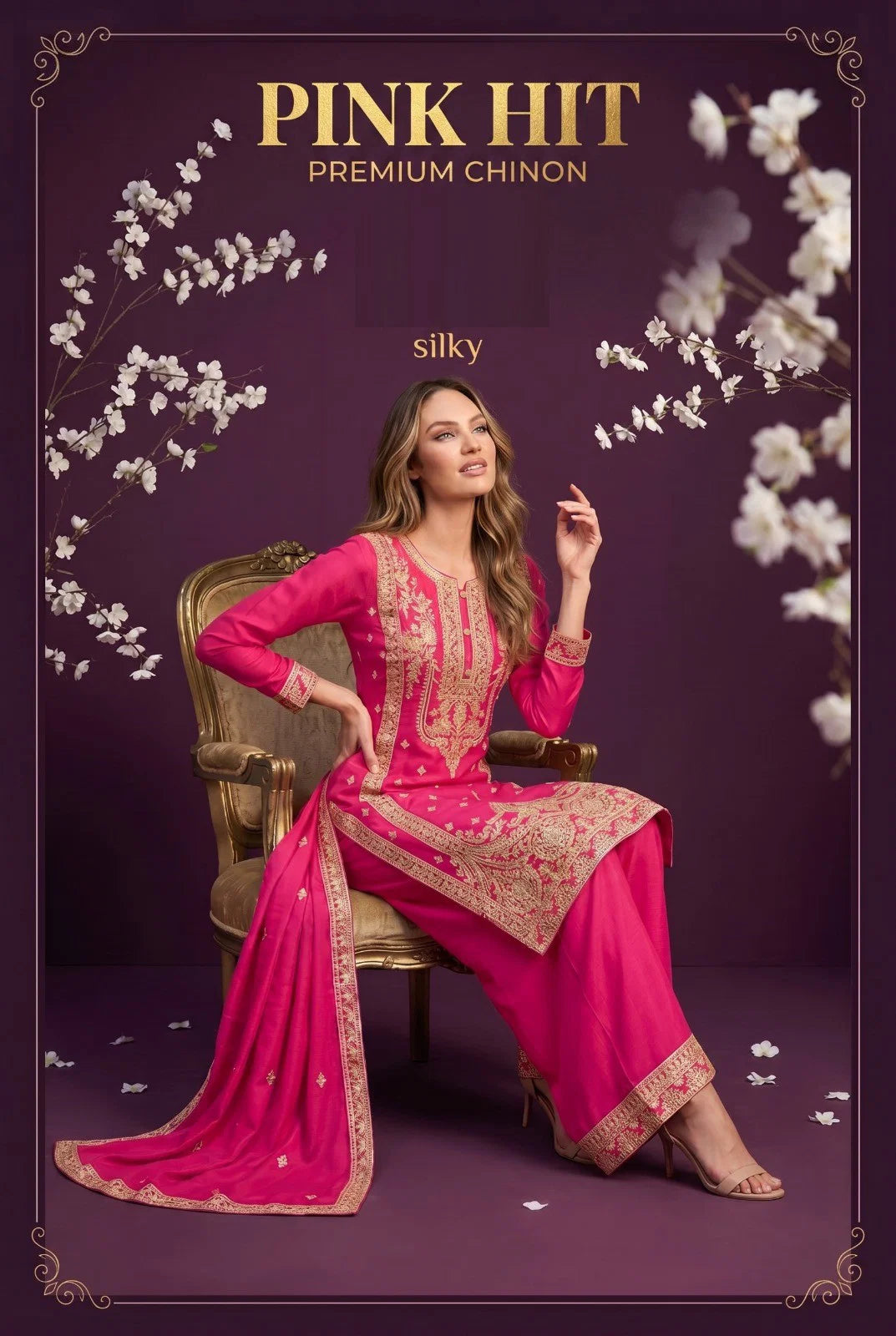 Silky Pink Hit Chinon Embroidered Salwar Kameez