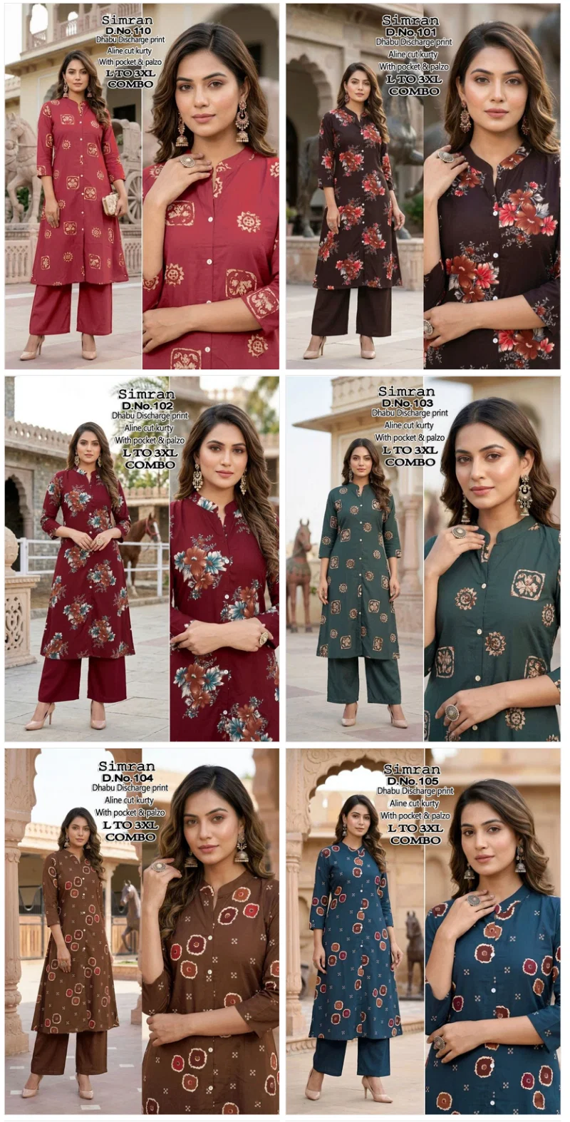 Simran D No 101 To 10 Dhabu Cotton Printed Kurti With Bottom