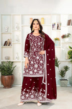 St D No 03 Heavy Chinnon Silk With Embroidery Sequence Worked Salwar Suit