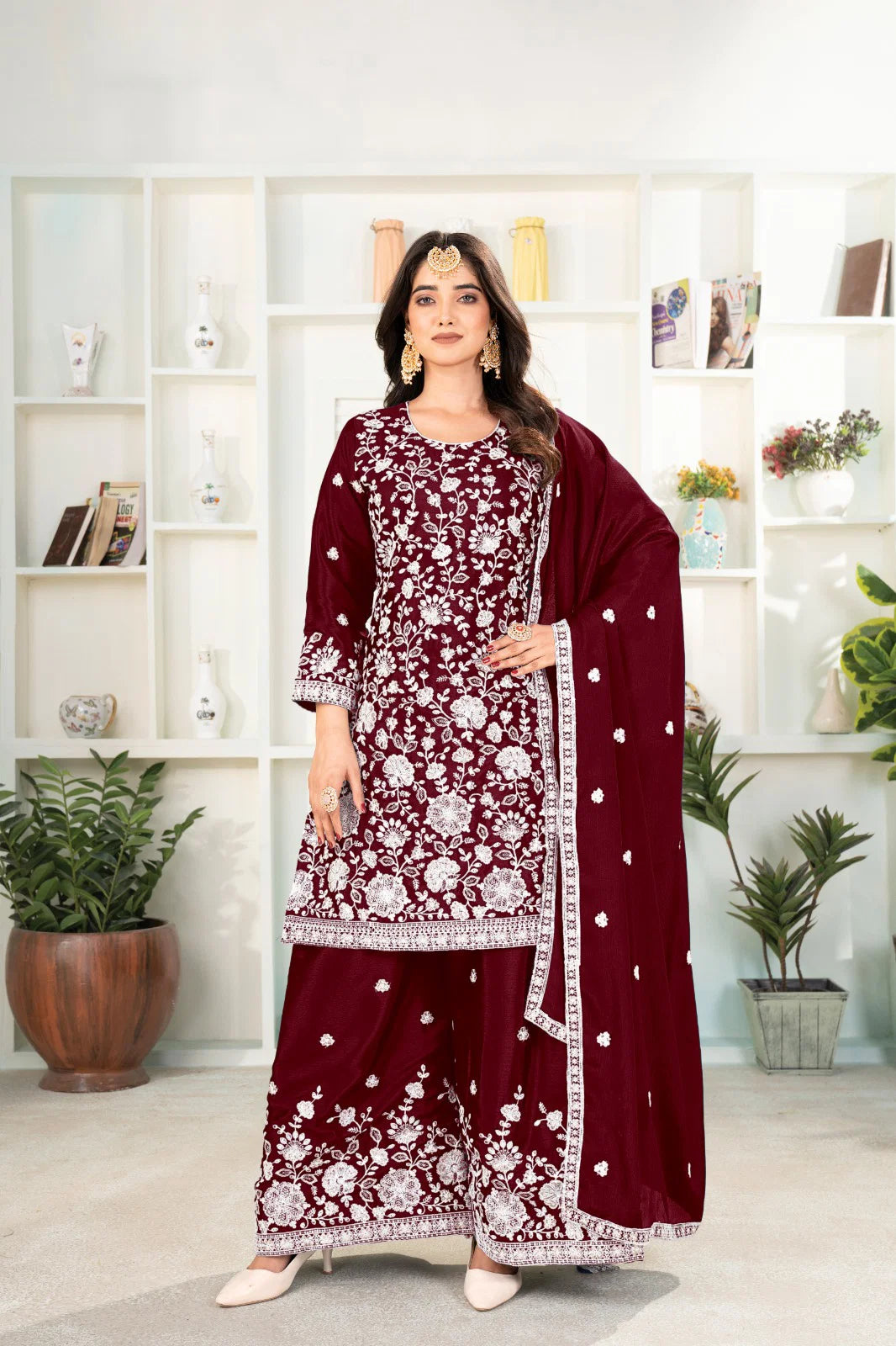 St D No 03 Heavy Chinnon Silk With Embroidery Sequence Worked Salwar Suit