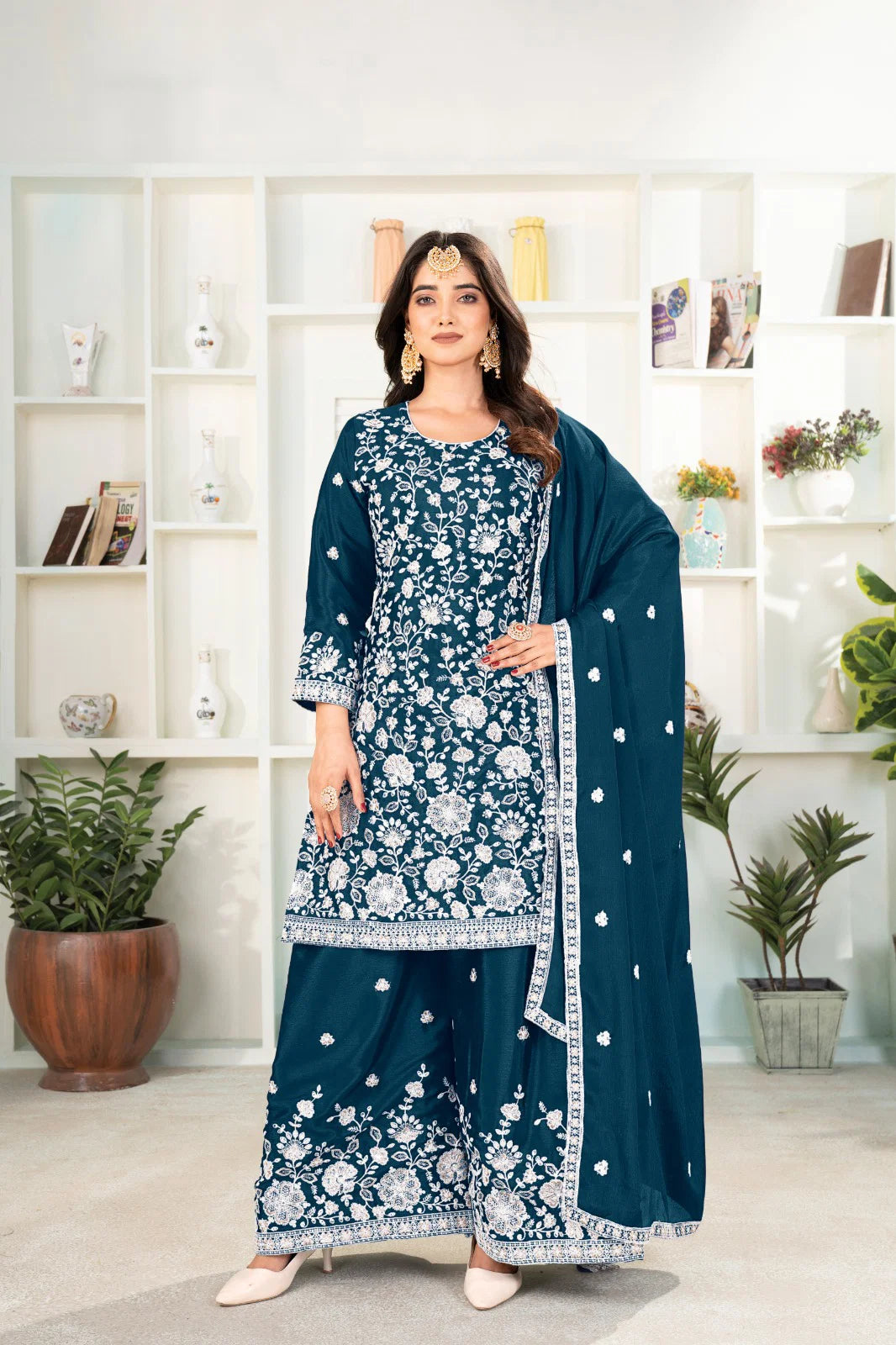 St D No 03 Heavy Chinnon Silk With Embroidery Sequence Worked Salwar Suit