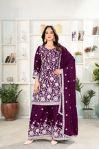 St D No 03 Heavy Chinnon Silk With Embroidery Sequence Worked Salwar Suit