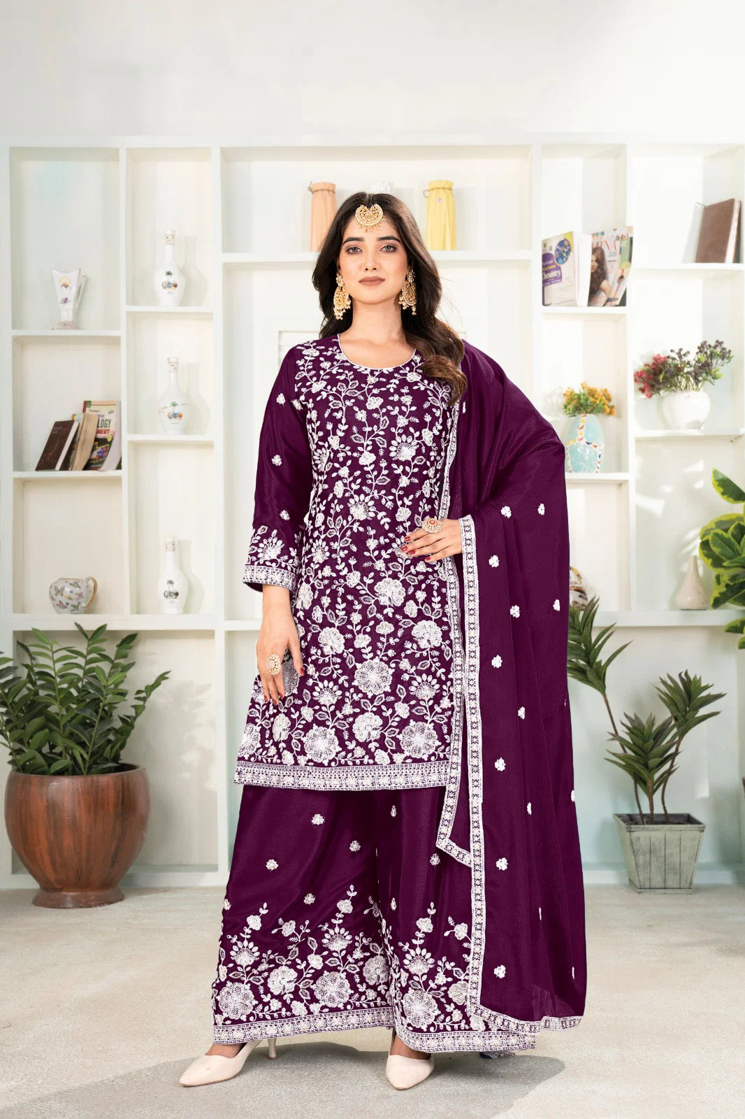 St D No 03 Heavy Chinnon Silk With Embroidery Sequence Worked Salwar Suit