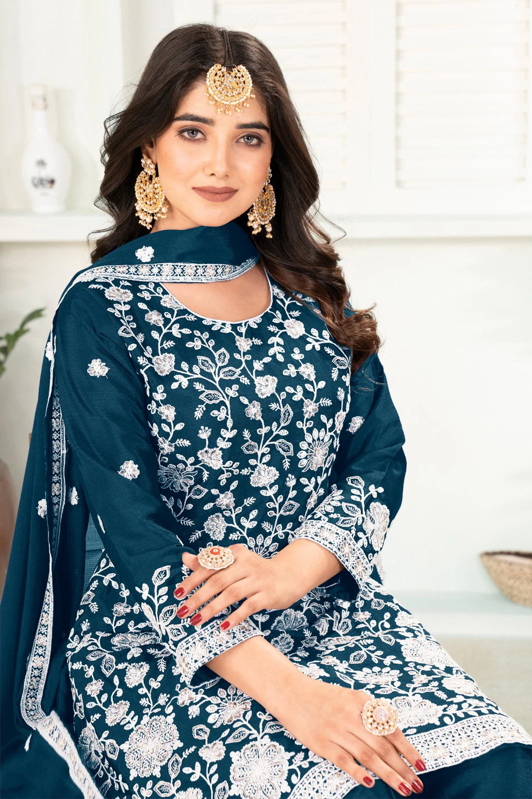 St D No 03 Heavy Chinnon Silk With Embroidery Sequence Worked Salwar Suit