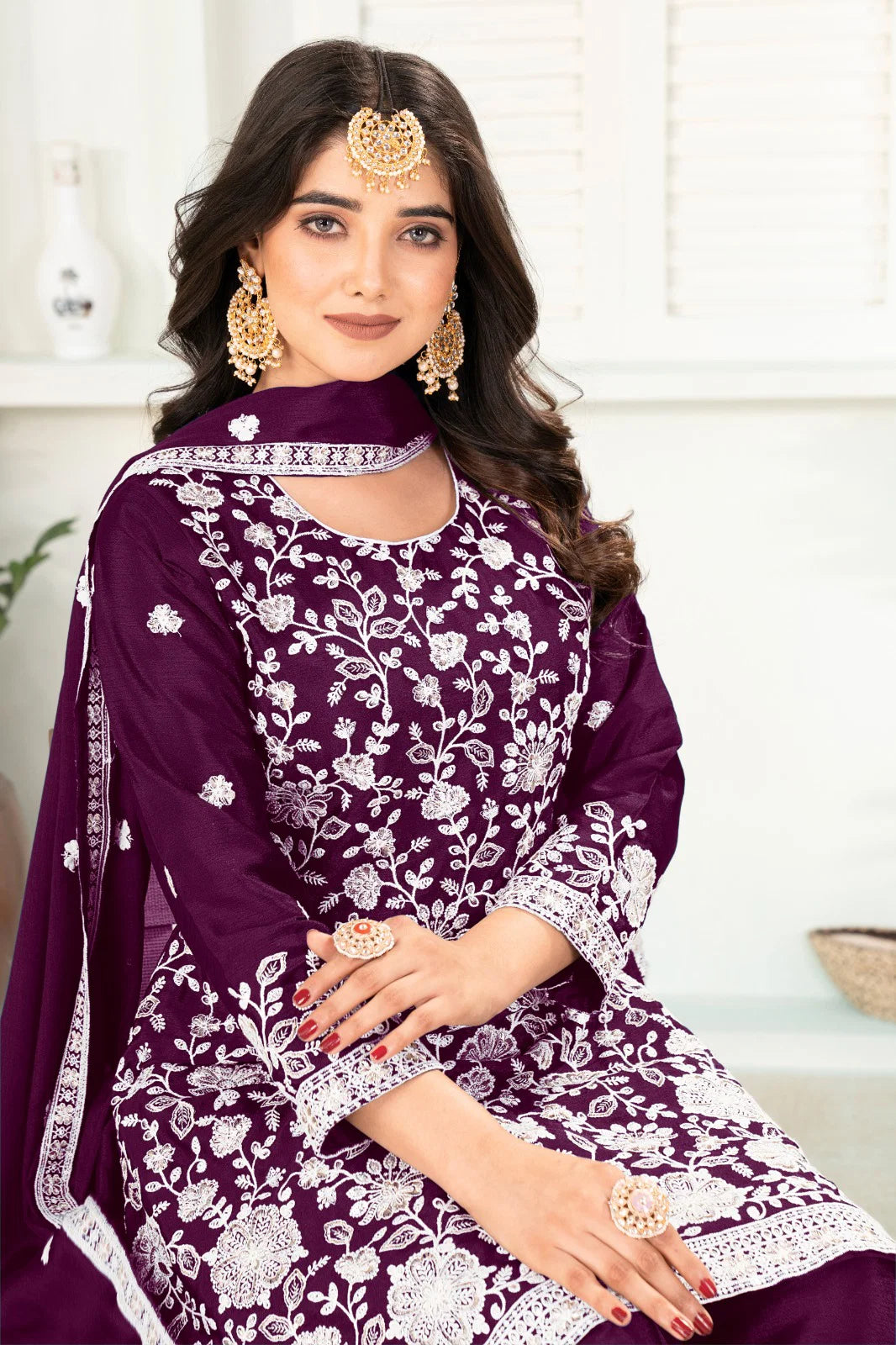 St D No 03 Heavy Chinnon Silk With Embroidery Sequence Worked Salwar Suit
