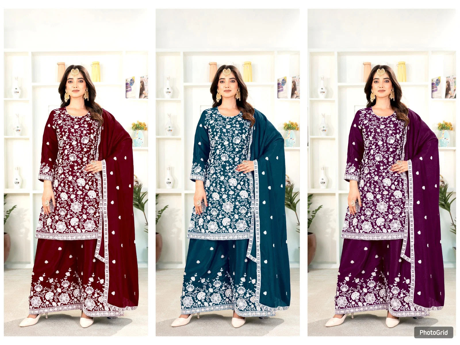 St D No 03 Heavy Chinnon Silk With Embroidery Sequence Worked Salwar Suit