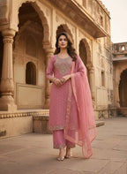 St D No 62 Chanderi Cotton Sequence Kurti With Bottom Dupatta