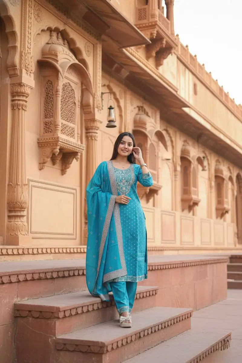 St D No 62 Chanderi Cotton Sequence Kurti With Bottom Dupatta