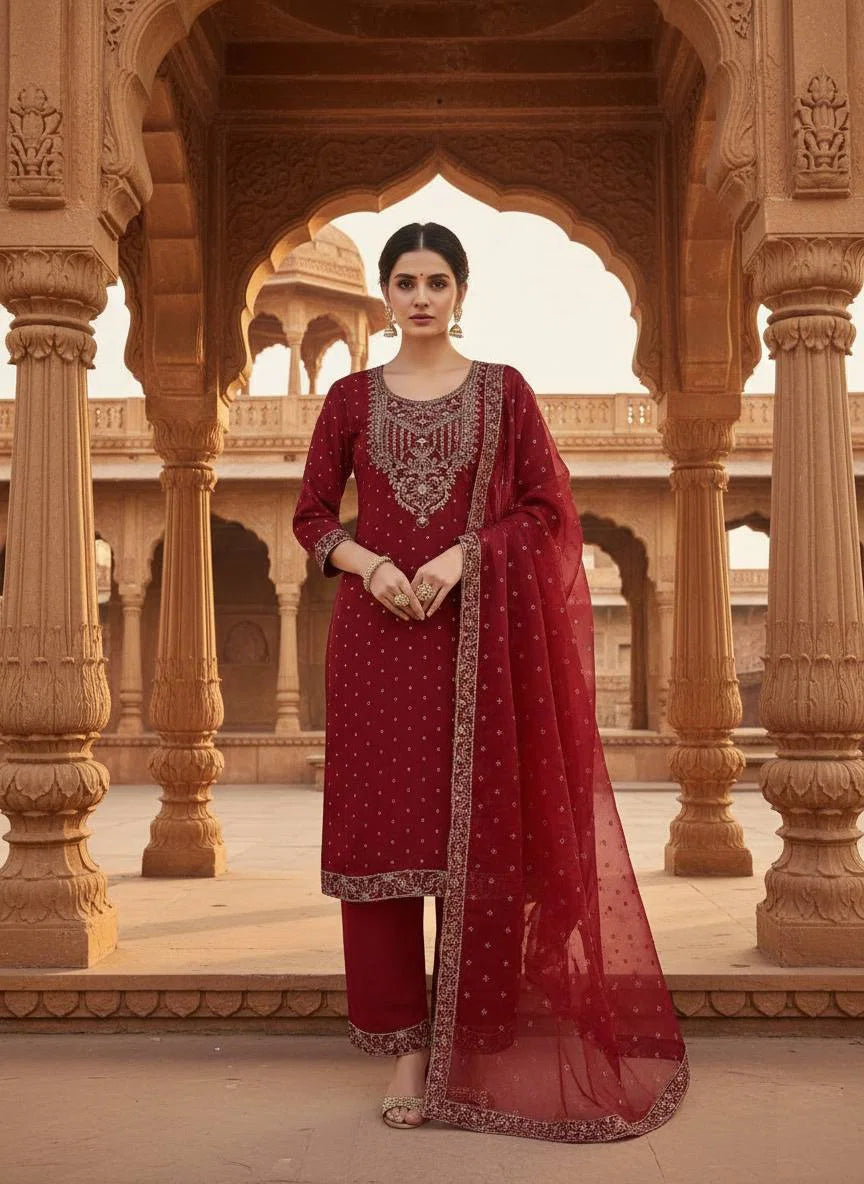 St D No 62 Chanderi Cotton Sequence Kurti With Bottom Dupatta