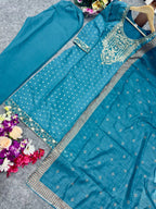 St D No 62 Chanderi Cotton Sequence Kurti With Bottom Dupatta