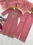 St D No 62 Chanderi Cotton Sequence Kurti With Bottom Dupatta
