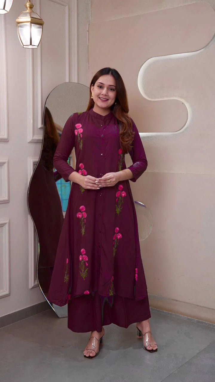 The Stylo Rayon With Embroidered Kurti With Bottom Collection