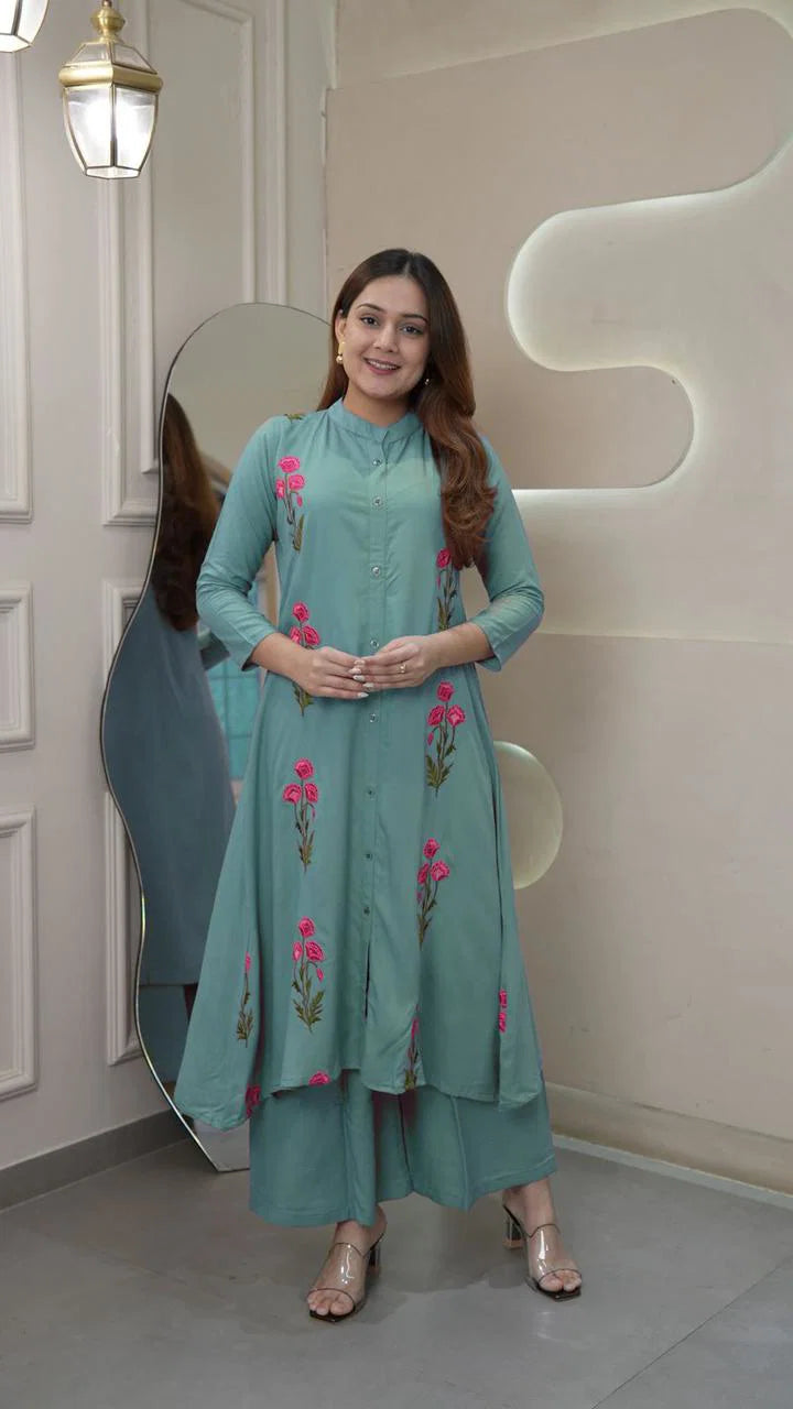 The Stylo Rayon With Embroidered Kurti With Bottom Collection