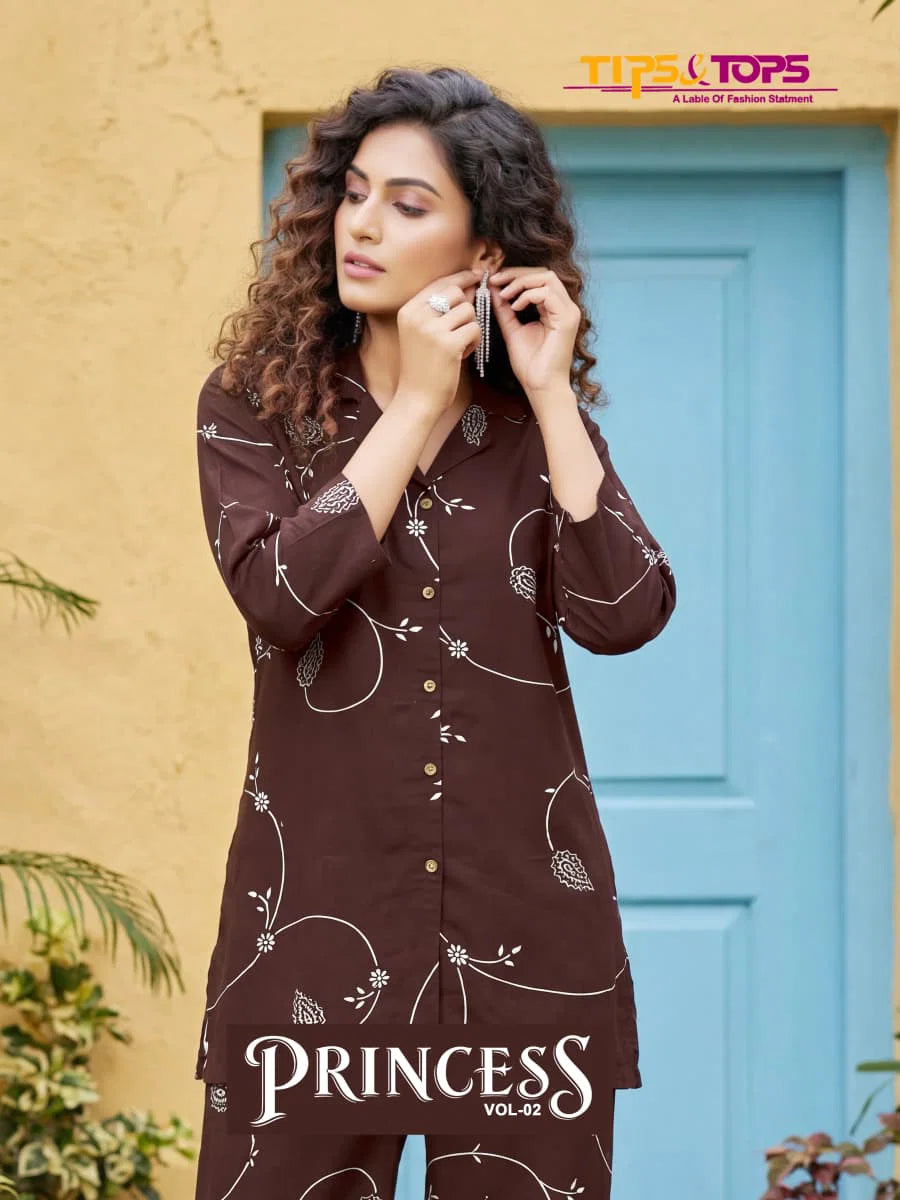 Tips And Tops Princess Vol 2 Rayon Printed Co Ord Set Collection