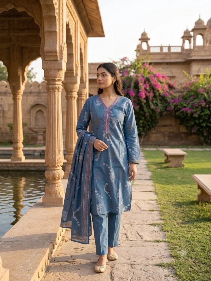 Tlc Vol 20 Cambric Cotton With Jaipuri Print Kurti With Bottom Dupatta
