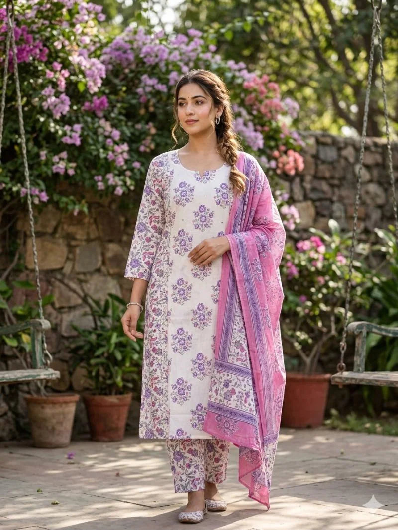 Tlc Vol 20 Cambric Cotton With Jaipuri Print Kurti With Bottom Dupatta