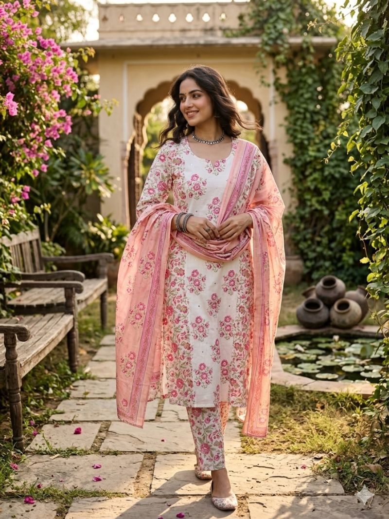Tlc Vol 20 Cambric Cotton With Jaipuri Print Kurti With Bottom Dupatta