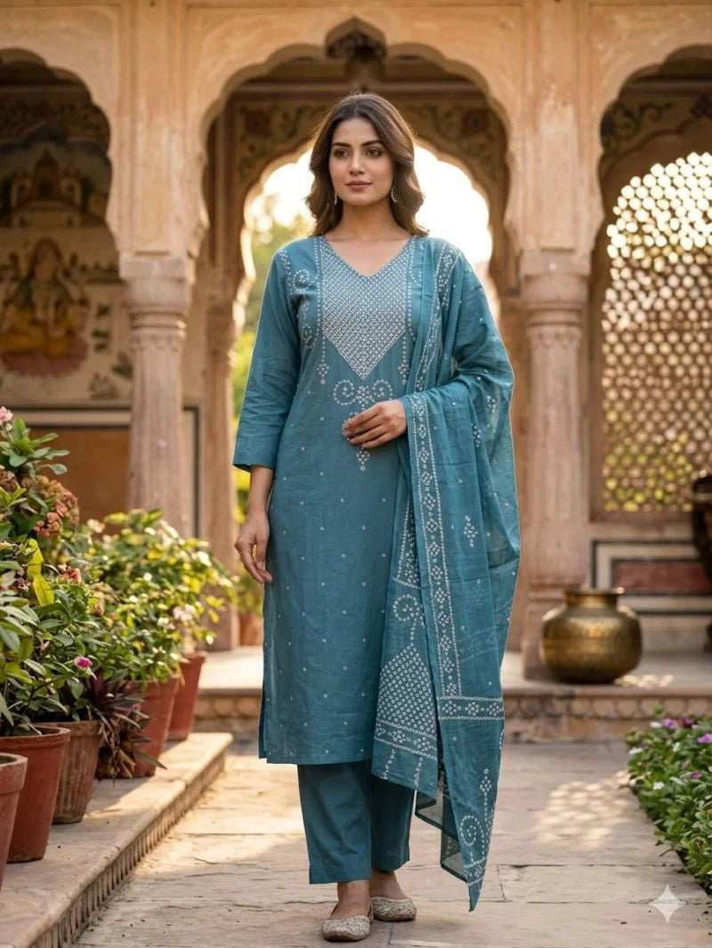 Tlc Vol 20 Cambric Cotton With Jaipuri Print Kurti With Bottom Dupatta